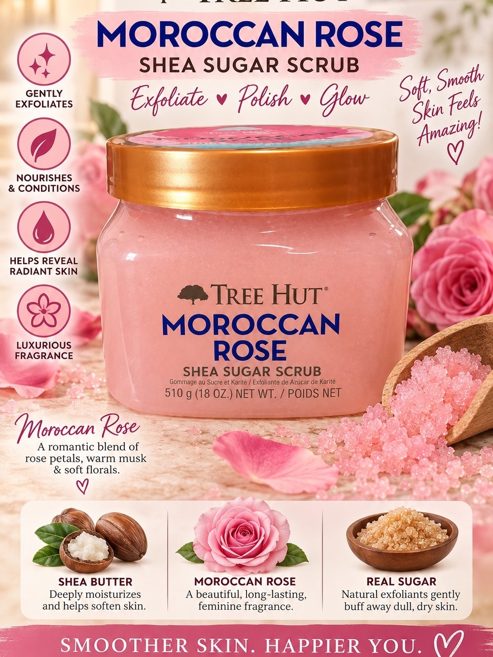Tree Hut Moroccan Rose Shea Sugar Scrub — Pink